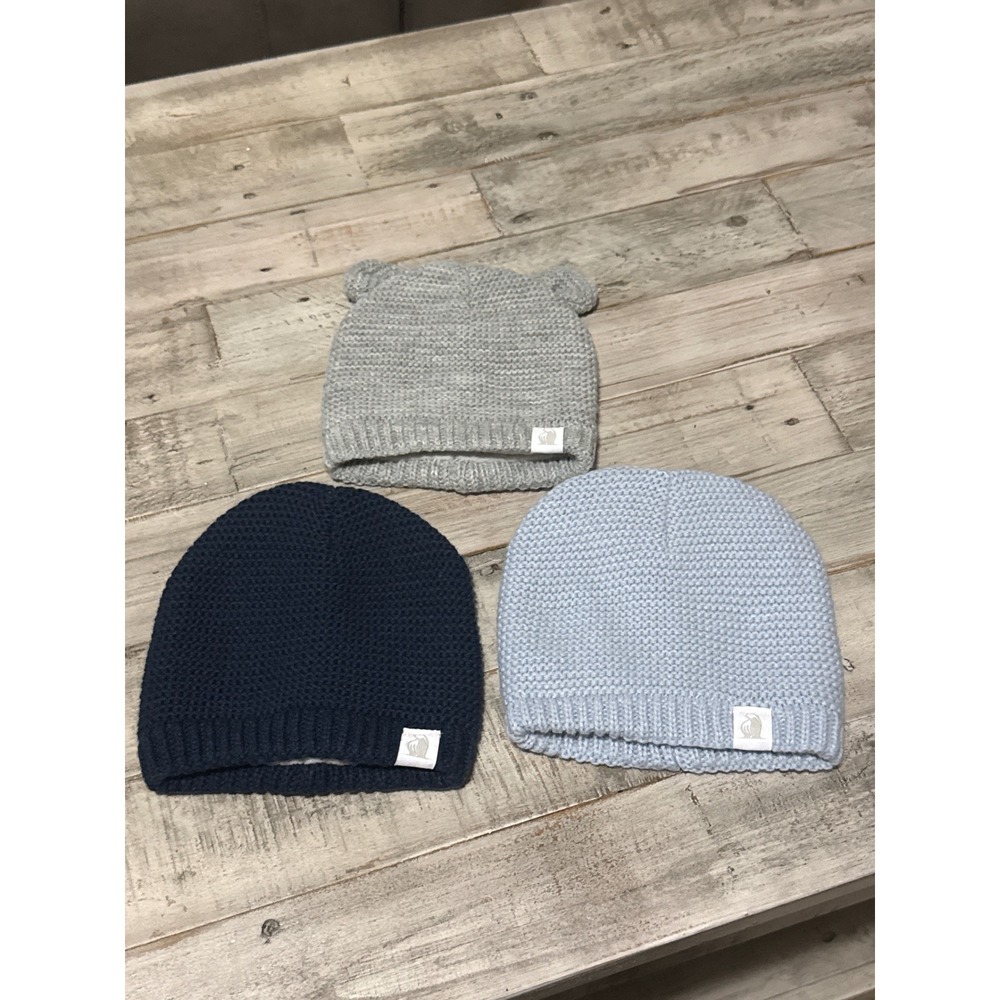 Rugged Bear Kids Knit Beanie Hat 3 Pack Navy Blue Gray Fleece Lined RBH3P601